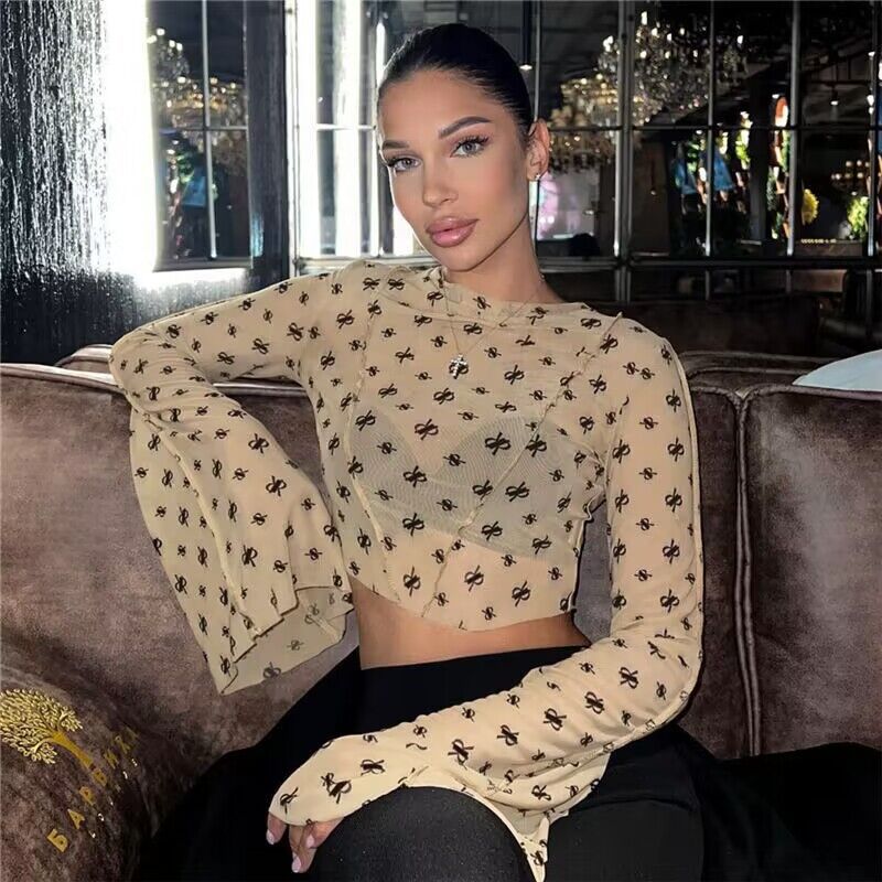 Women's Transparent Top with Long Sleeves and Delicate Pattern Lisslune