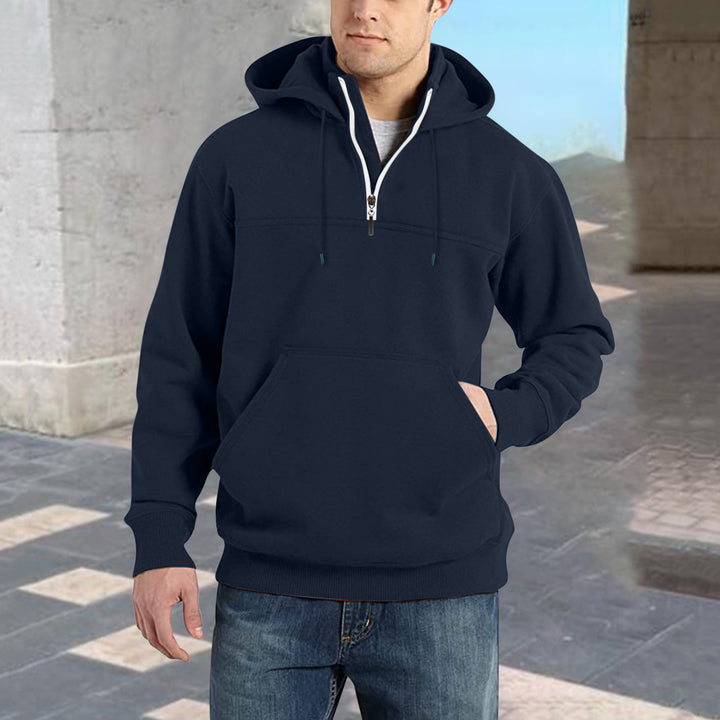 Men's stylish hoodie with half zipper and practical kangaroo pockets Lisslune