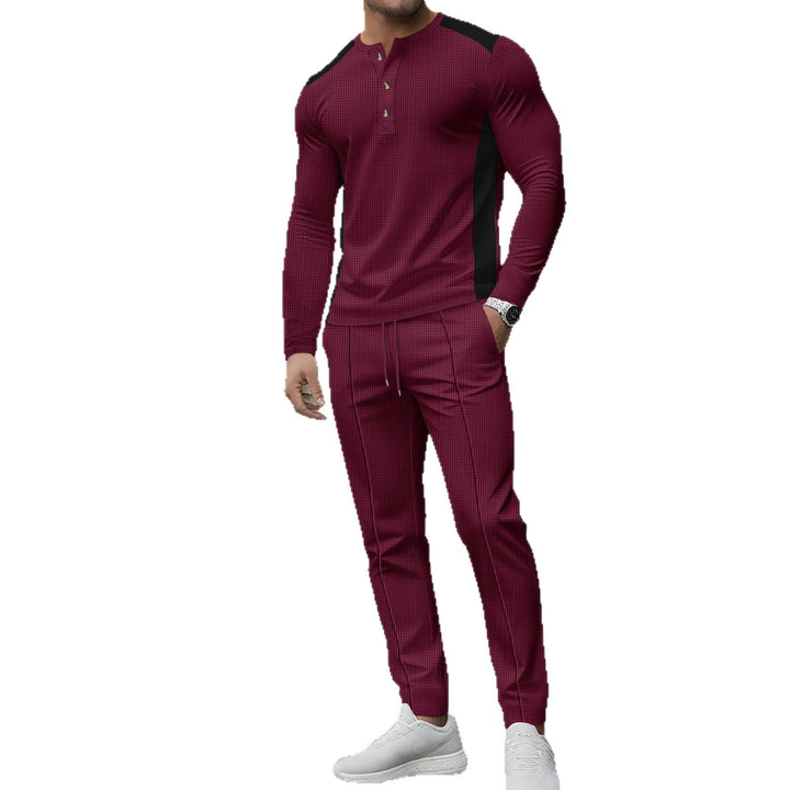 Men's leisure suit with textured long-sleeve top and elegant trousers Lisslune