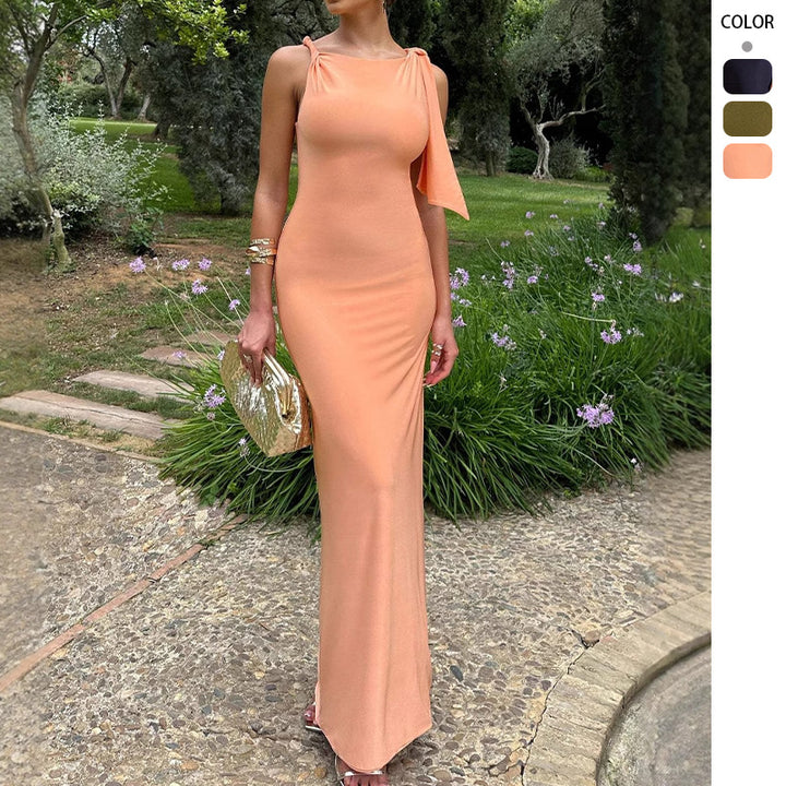 Ladies long-sleeved wrap dress with asymmetric cut and elegant waistline Lisslune