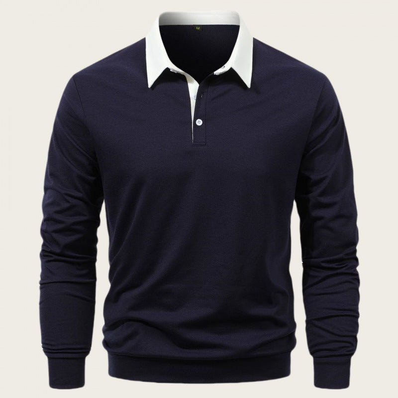 Men's long sleeve polo shirt with contrasting collar and high-quality cotton Lisslune