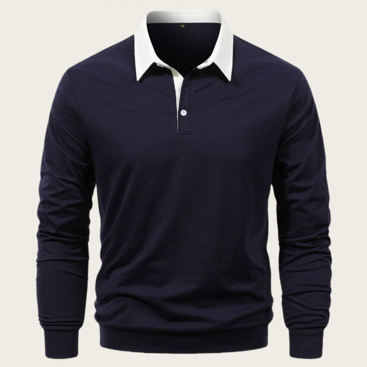 Men's long sleeve polo shirt with contrasting collar and high-quality cotton Lisslune