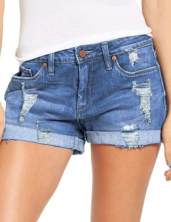 Women's Destroyed Denim Shorts in Casual Leisure Style Lisslune