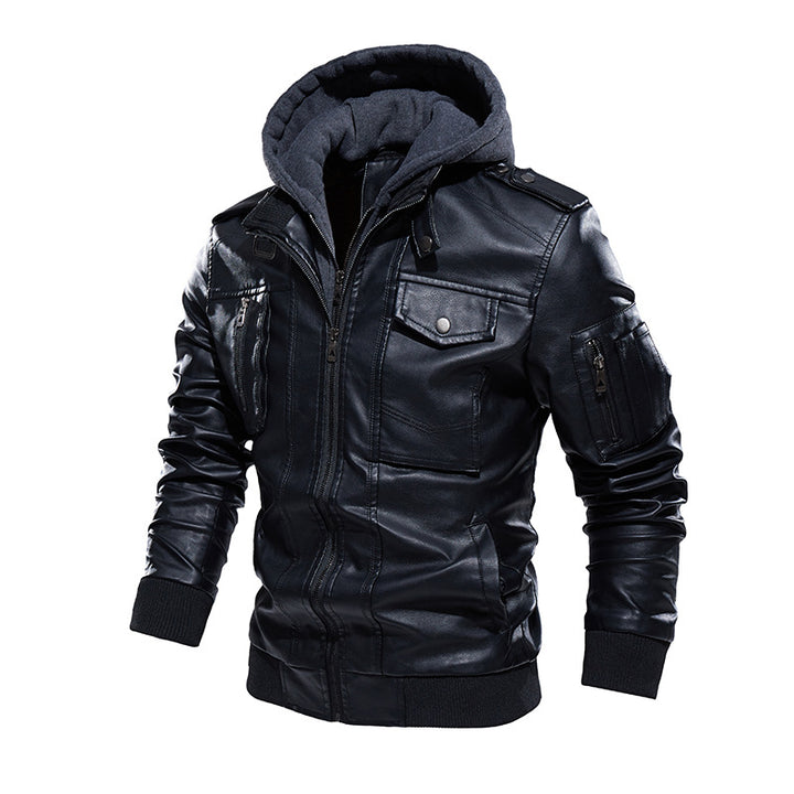 Men Stylish and Comfortable Leather Jacket with Removable Hood Lisslune