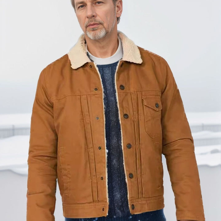 Men's padded denim jacket with teddy collar and practical pockets Lisslune