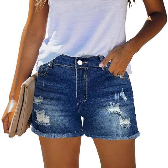 Women's destroyed denim shorts with frayed hems and casual fit Lisslune