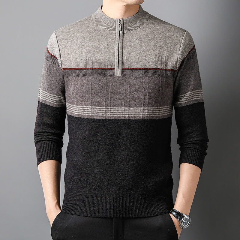 Men's Pullover with Half Zip and Modern Color Stripes Lisslune