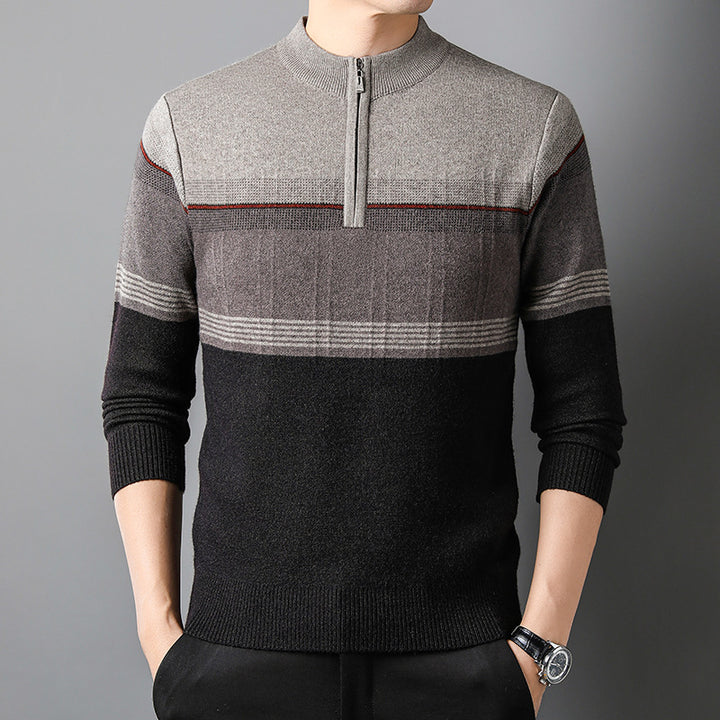 Men's Pullover with Half Zip and Modern Color Stripes Lisslune