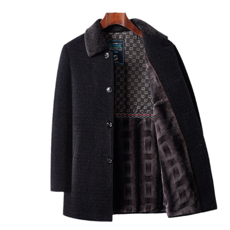 Men's Elegant Wool Coat with Modern Stand-Up Collar and Textured Surface Lisslune