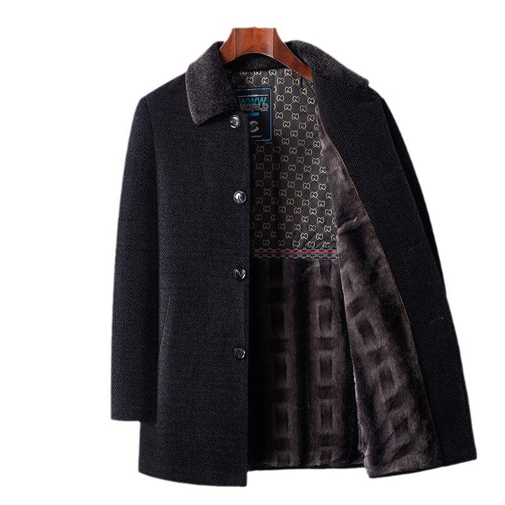 Men's Elegant Wool Coat with Modern Stand-Up Collar and Textured Surface Lisslune