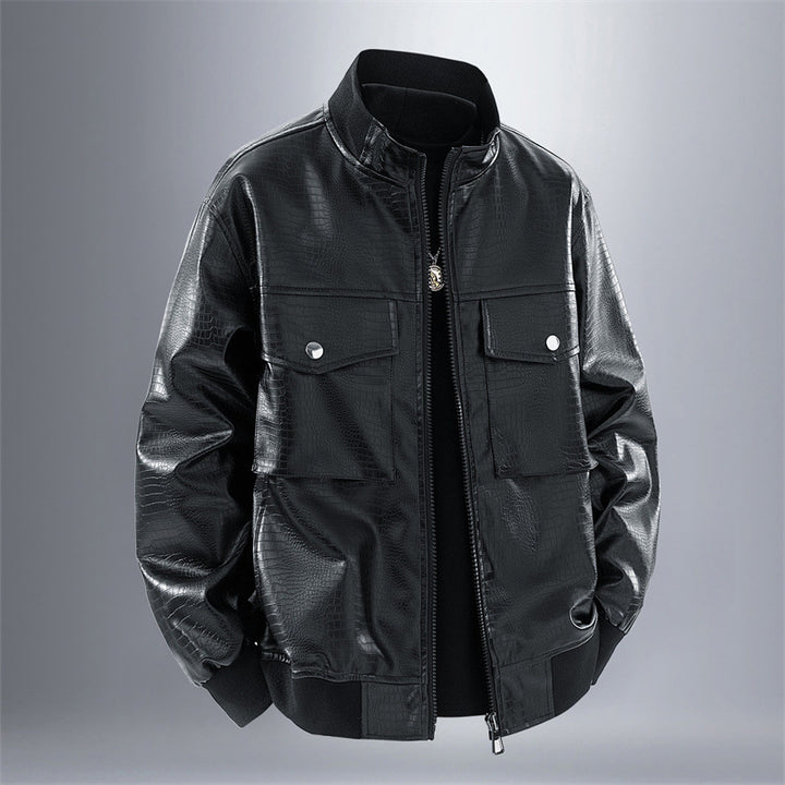 Men's Casual Synthetic Leather Jacket with Practical Pockets Lisslune