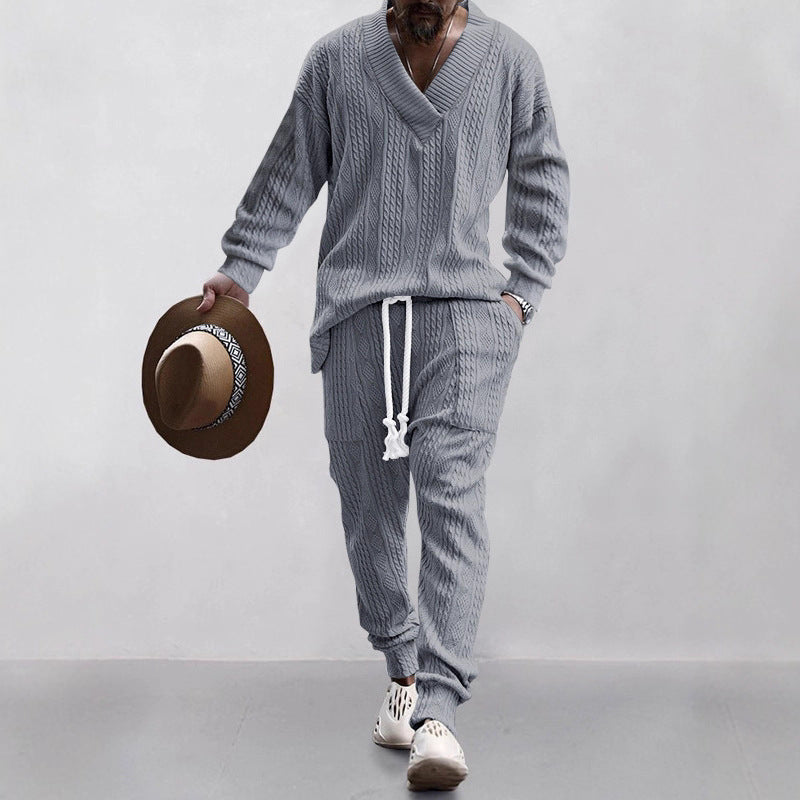 Men's casual knit suit with trendy V-neck Lisslune
