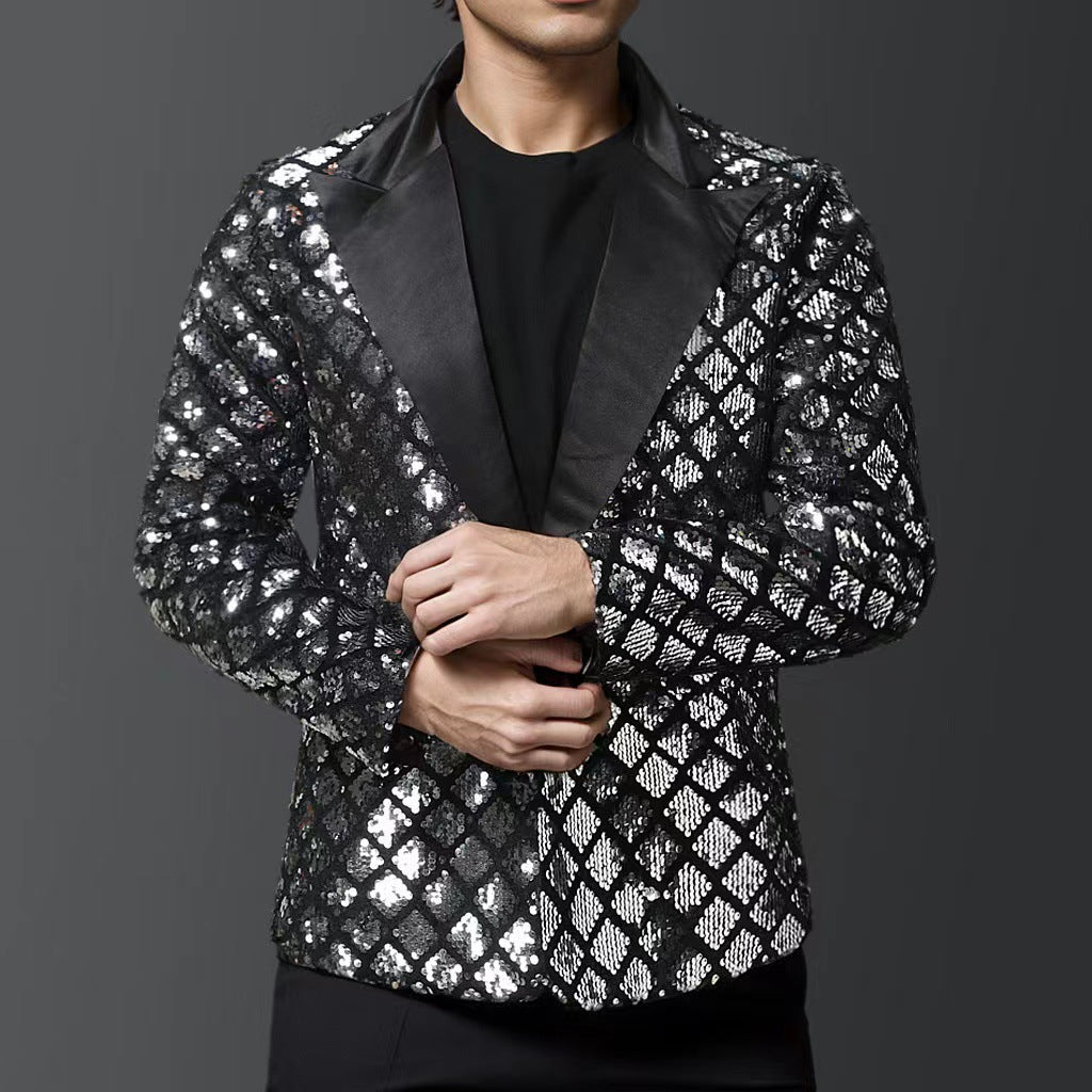 Men's glittering tuxedo blazer with luxurious sequin patterns Lisslune