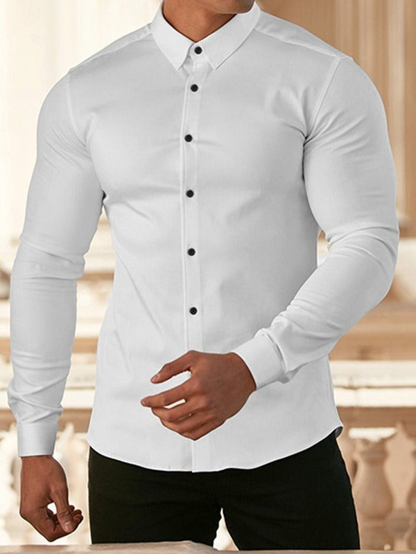 Men's body-conscious long sleeve shirt with fashionable collar and elegant buttons Lisslune