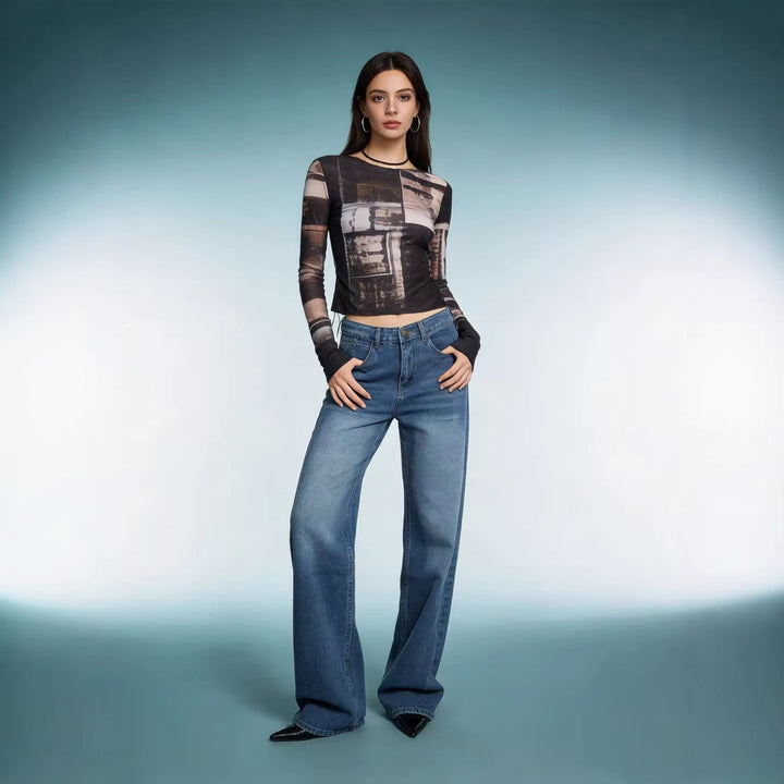 Damen weite Denim-Hosen mit hohem Bund und lässigem Schnitt Lisslune