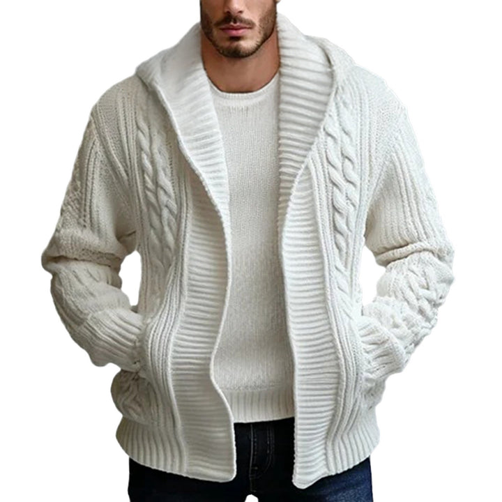 Men's chunky knit cardigan with wide collar and cable pattern Lisslune