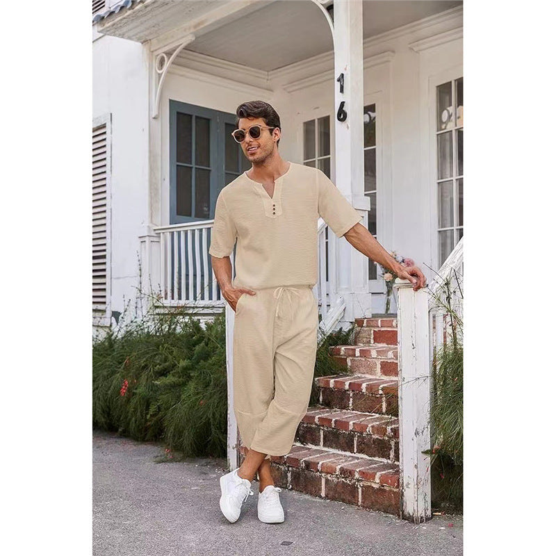 Men's Casual Tracksuit Set with Stylish Button Placket Design Lisslune