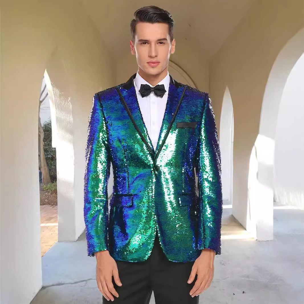 Men's Glittering Tuxedo Blazer with Modern Sequin Design Lisslune