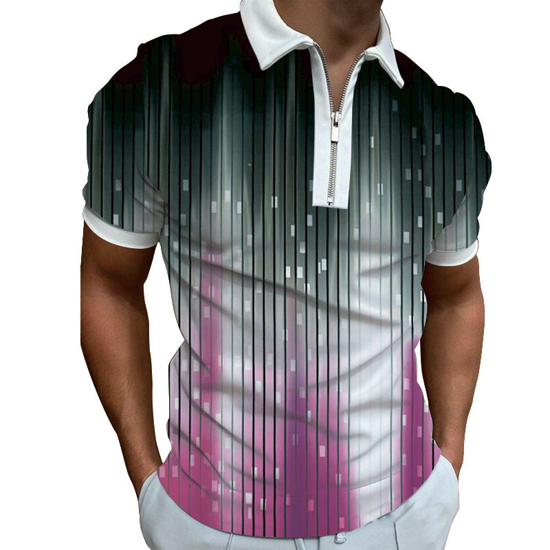 Men's polo shirt with modern graphic pattern and zipper Lisslune