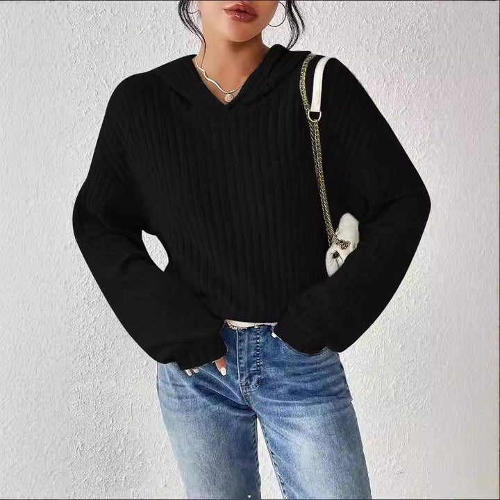 Damen Lässiger Kapuzenpullover mit Stilvollem Rippmuster und Überschnittenen Ärmeln Lisslune