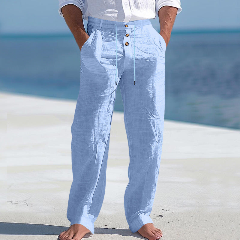 Men's comfortable beach pants with elastic waistband and button closure Lisslune