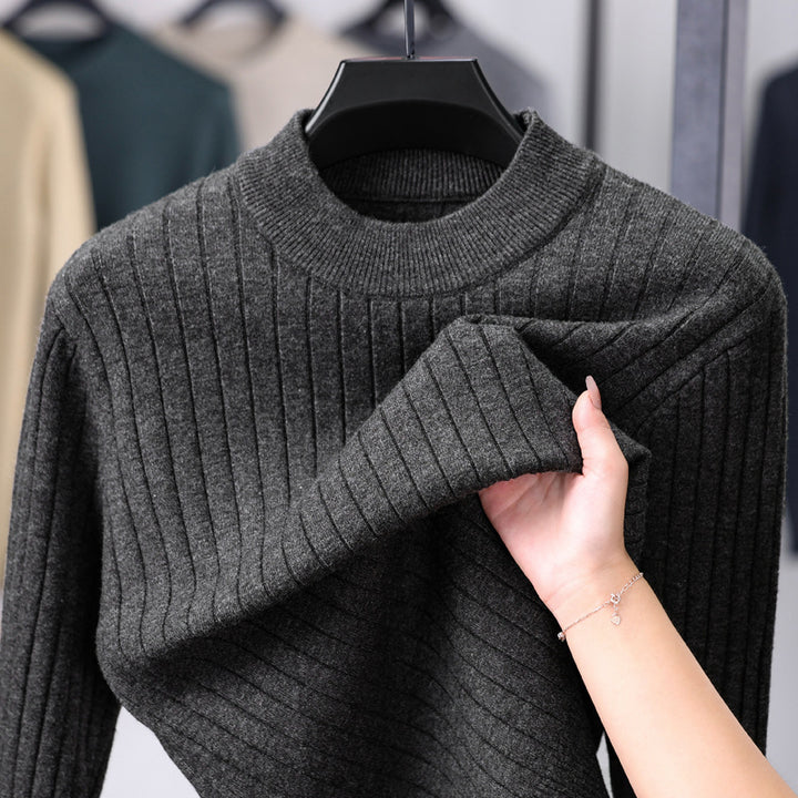 Men's knit sweater with modern rib design and high collar Lisslune