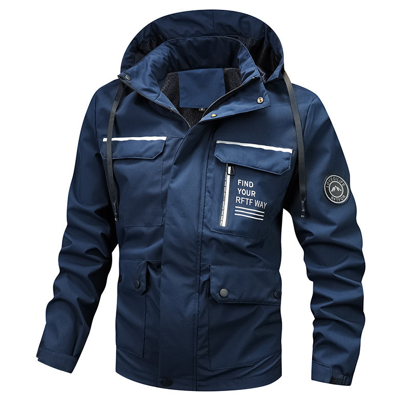 Men's Water-Repellent Outdoor Jacket with Adjustable Hood and Multiple Pockets Lisslune