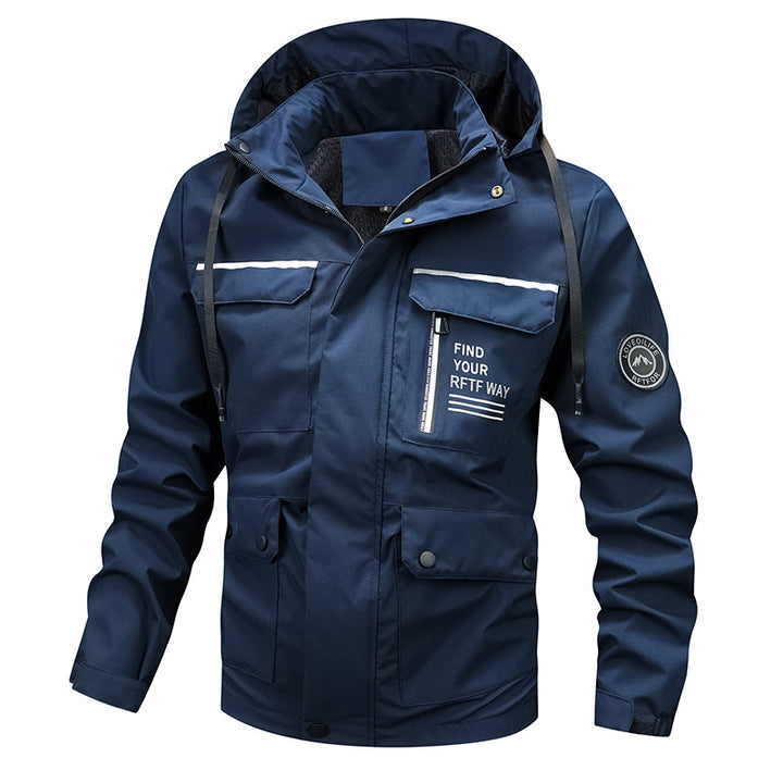 Men's Water-Repellent Outdoor Jacket with Adjustable Hood and Multiple Pockets Lisslune