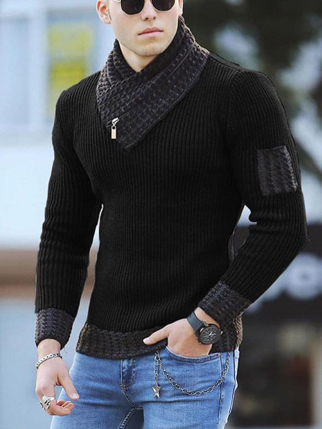 Men's Stylish Sweater with Textured Collar Lisslune