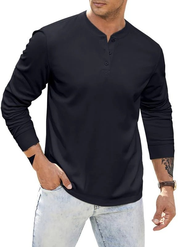 Men's long-sleeve shirt with decorative buttons and textured surface Lisslune