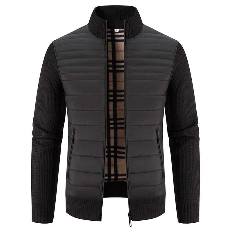 Men's quilted hybrid jacket with knit sleeves and modern stand-up collar Lisslune