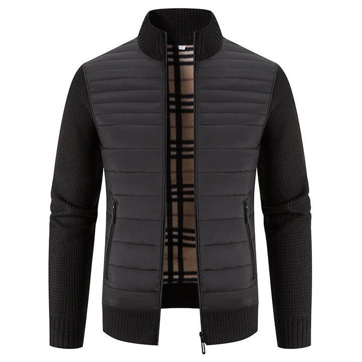 Men's quilted hybrid jacket with knit sleeves and modern stand-up collar Lisslune