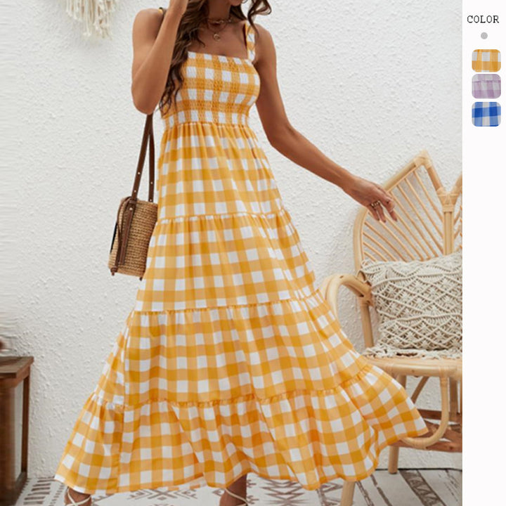 Women's Boho Maxi Dress with Airy Ruffle Details and Slim Spaghetti Straps