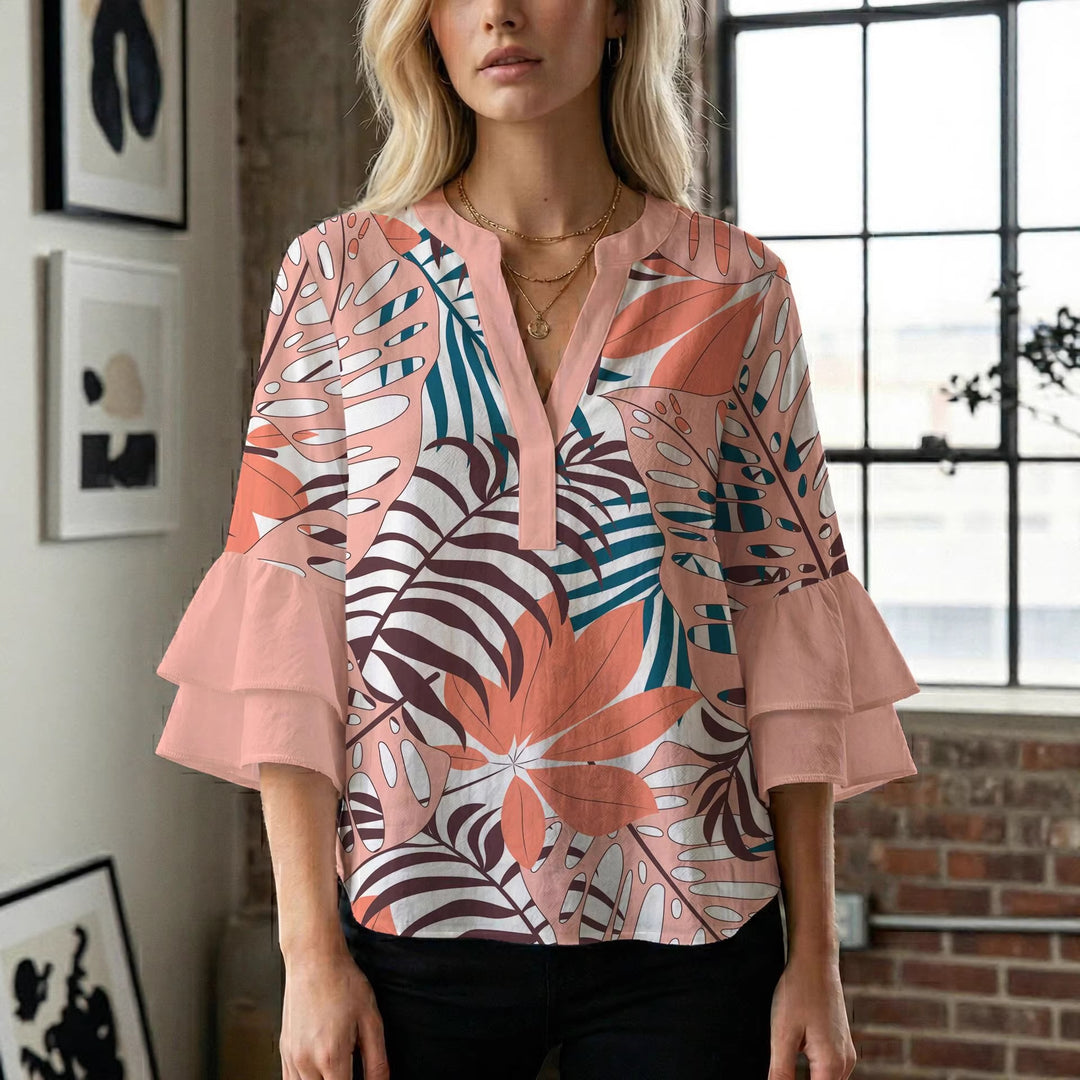Women's blouse shirt with voluminous sleeves and creative print design Lisslune