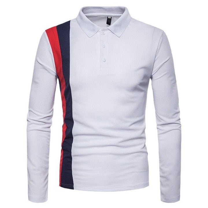 Men's Long Sleeve Polo Shirt with Modern Color Block Stripes Lisslune