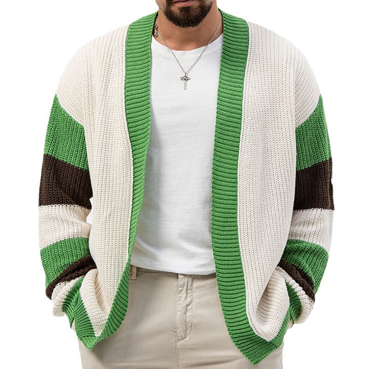 Men's Open Cardigan with Wide Stripes and Casual Cut Lisslune