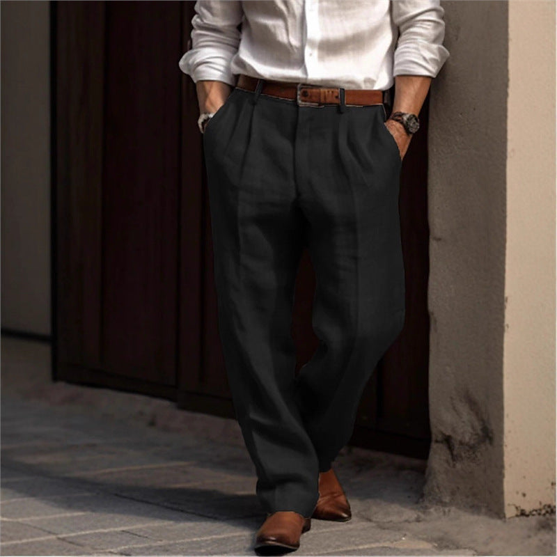 Men's elegant linen trousers with a relaxed fit and practical pockets Lisslune