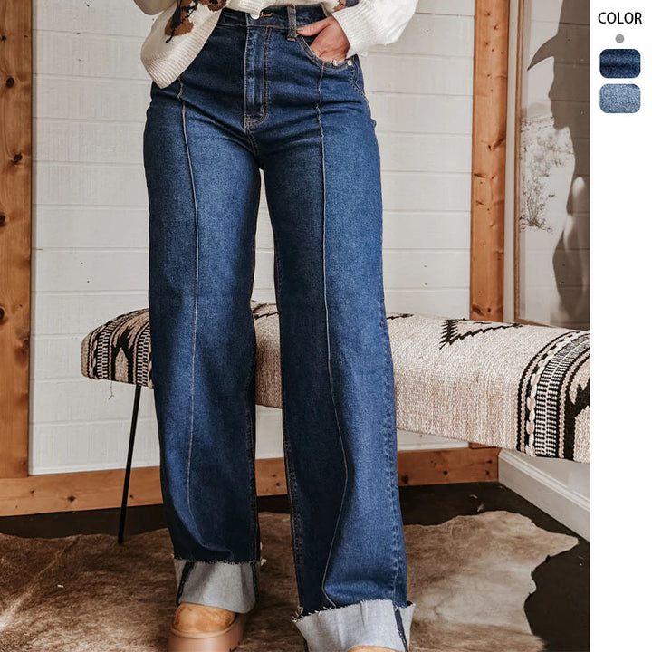 Women wide High-Waist jeans with unique contrast seams and casual look Lisslune