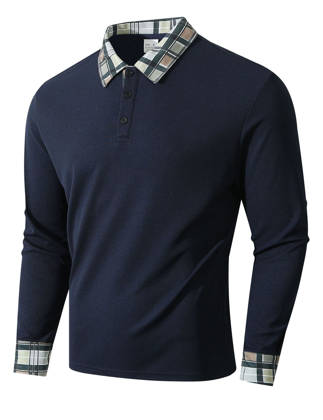 Men's Long Sleeve Polo Shirt with Fashionable Check Collar Lisslune
