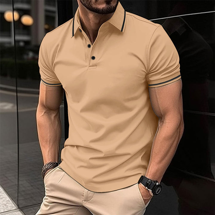 Men's Elegant Polo Shirt with Decorative Contrast Details and Breathable Fabric Quality Lisslune