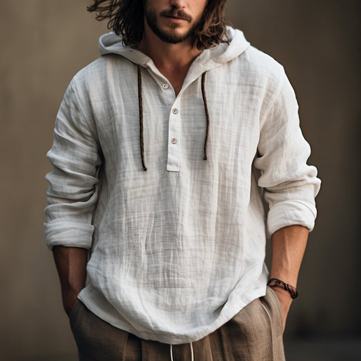 Men's casual hoodie with button placket and breathable cotton fabric Lisslune