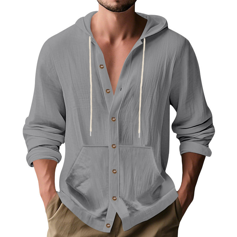 Men's casual hooded sweatshirt with button placket and practical side pockets Lisslune