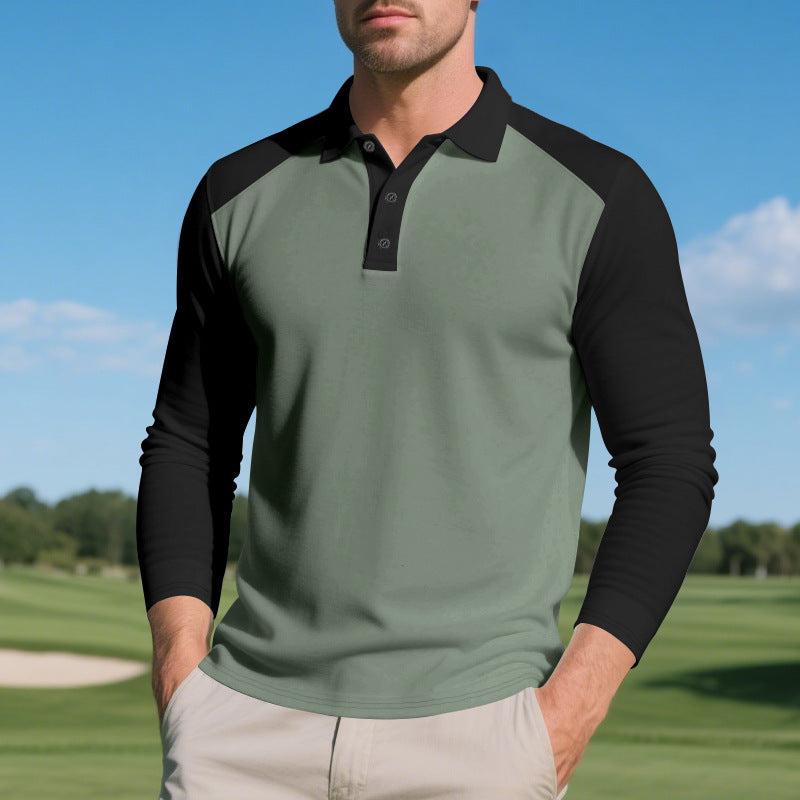 Men's Long Sleeve Polo Shirt with Modern Color Contrast and Breathable Materials Lisslune