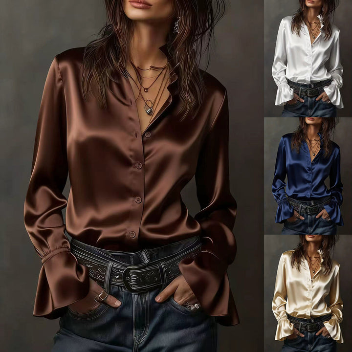 Damen Elegante Seidenbluse mit Raffungen an den Ärmeln Lisslune