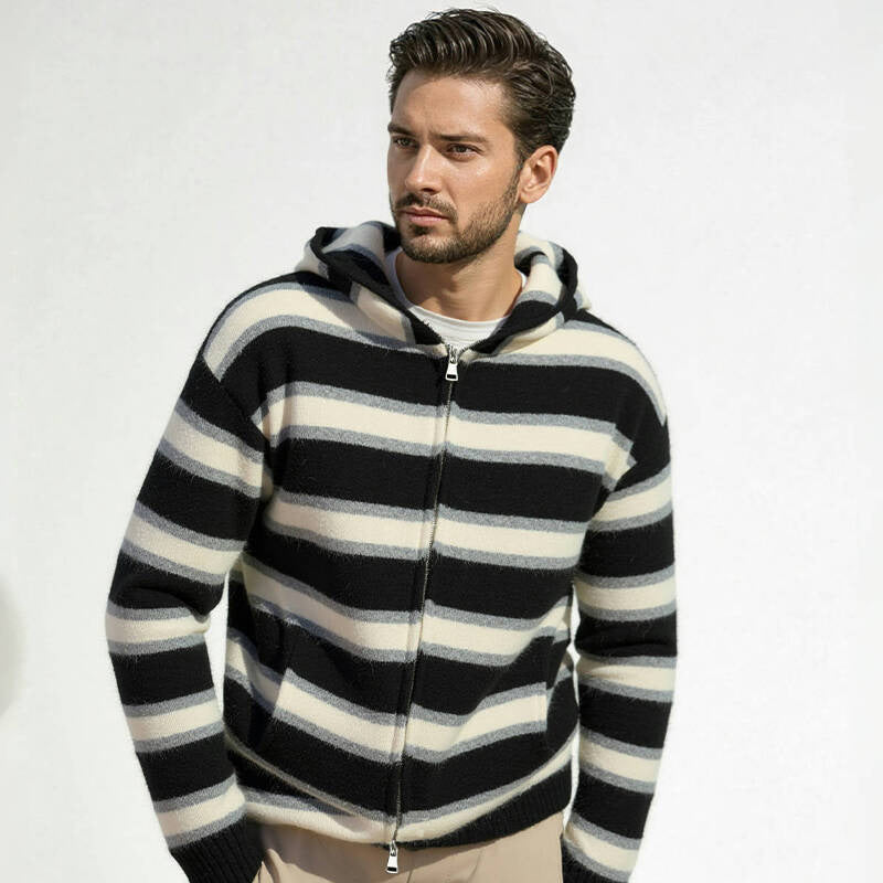 Men's quilted hoodie with striped pattern and full zip Lisslune
