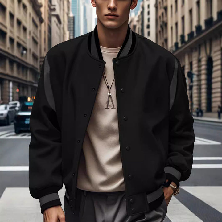 Men's sporty college jacket in retro style with contrast sleeves and snap button closure Lisslune