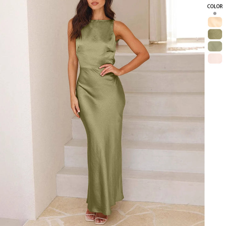 Ladies Elegant Maxi Dress with Slim Cut and Sleeveless Design