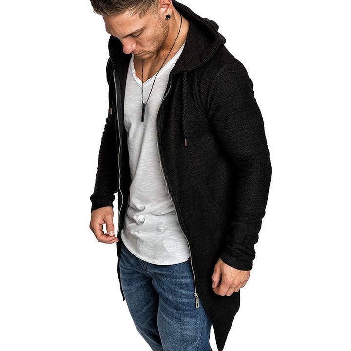 Men's Long Cardigan with Hood and Cool Cut Design Lisslune
