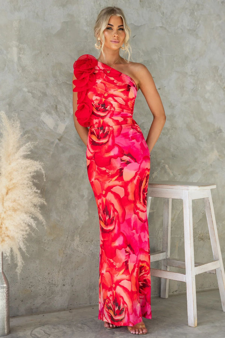 Women's Elegant Evening Dress with Asymmetrical Ruffle Design and Slim Cut