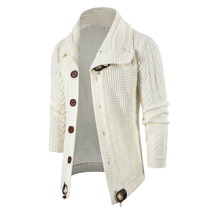 Men's chunky knit cardigan with foldable neckline Lisslune